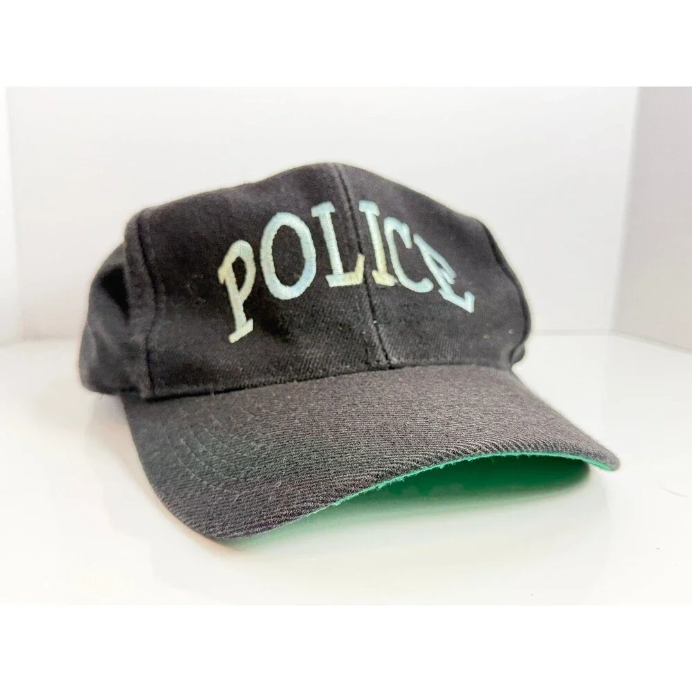 Police Hat Baseball Cap Men's Adjustable Black Green Underbrim